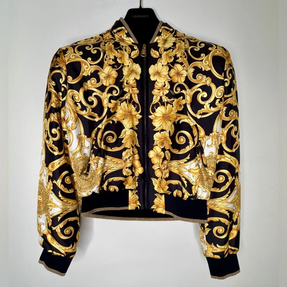Versace Black & Gold Baroque Bomber Jacket - New with Tag - Small / 38 USA - Picture 4 of 14